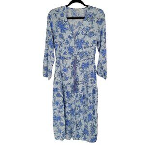 Sunday up womens small blue white floral maxi dress long sleeve rayon v neck